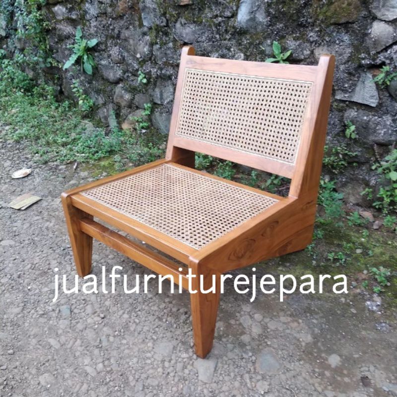 kursi santai minimalis kayu jati kombinasi rotan, kursi baca kursi depan tv minimalis kayu jati komb