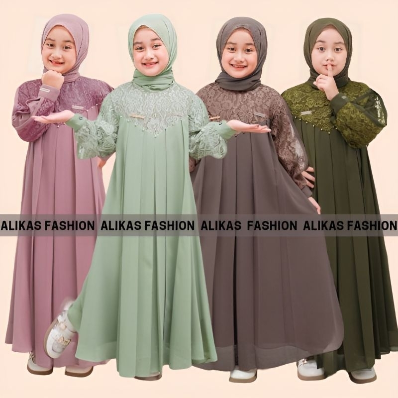 ALKS. SYAIDAH DRESS KIDS FREE PASHMINA / GAMIS ANAK PEREMPUAN 7 8 9 TAHUN TERBARU / SARIMBIT ZABANNI