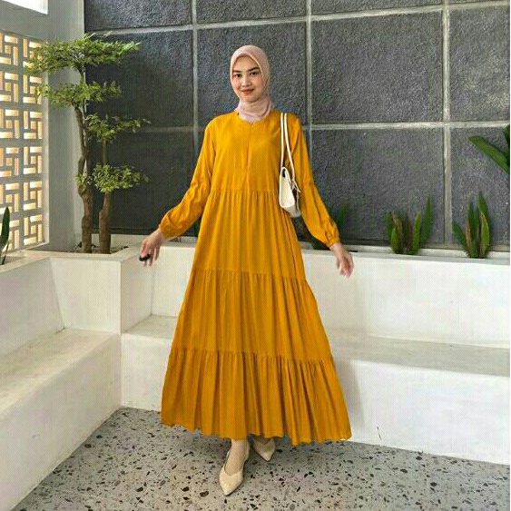 GAMIS BUSUI RAYON DASTER RUMAHAN DRESS BAHAN KATUN COTTON VISCOSE POLOS BASIC MAXI LENGAN PANJANG WA