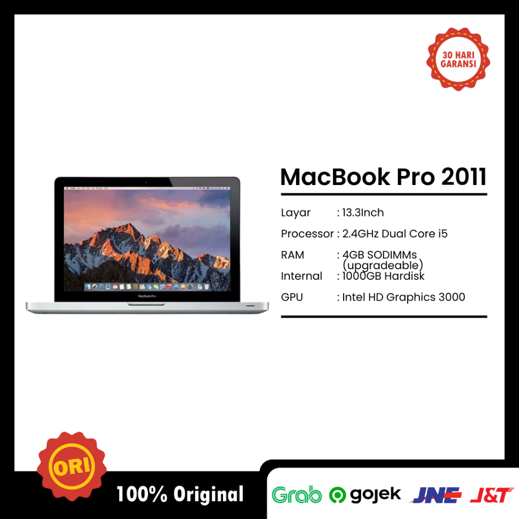 MacBook Pro 13 Inch Late 2011 Core i7 - RAM 4GB - HDD 1000GB - Second Garansi 30 Hari