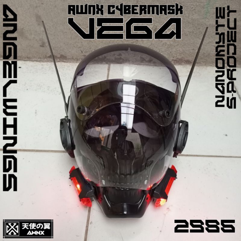 MASKER TOPENG HELM ROBOT HALLOWEEN TECHWEAR CYBERPUNK CYBERMASK LED ANTENA TANDUK - AWNX_VIPER//01