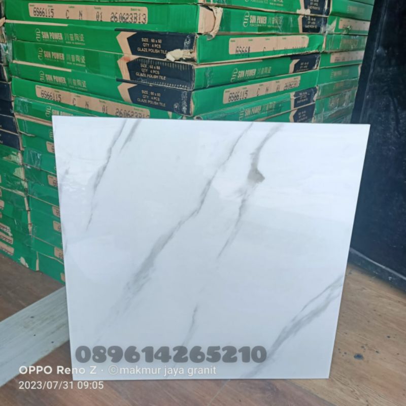 Granit 60x60 Lantai putih motip teracena white