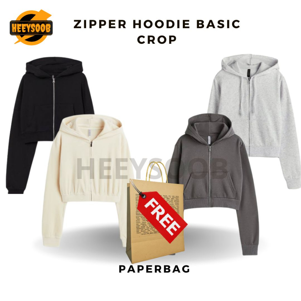 	 Zipper HM Basic Crop Jaket Zipper Crop top Hoodie Sweater Wanita	