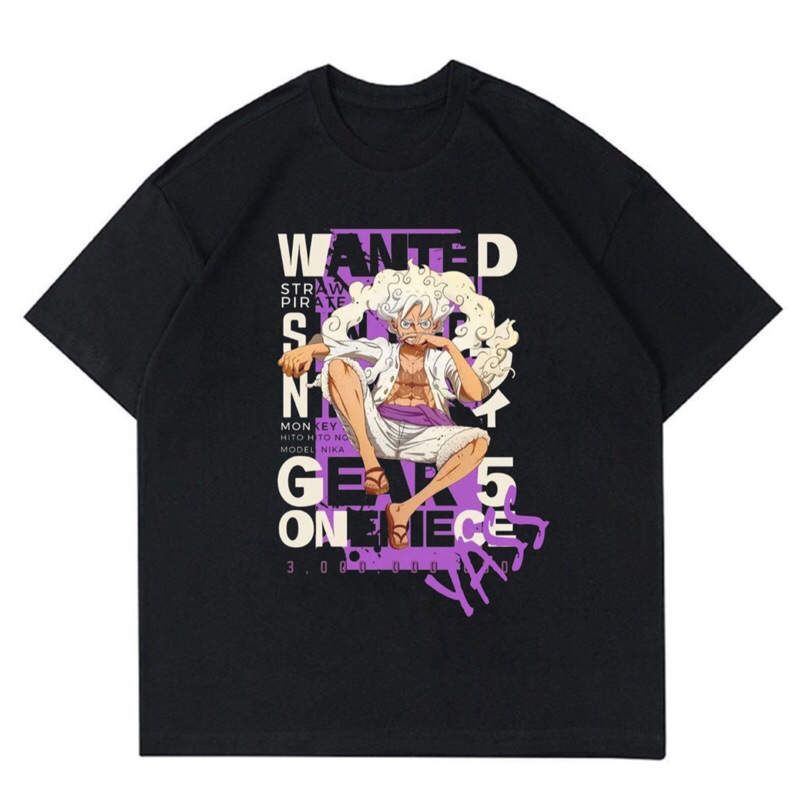 KAOS BAJU ANIME ONE PIECE - LUFFY GEAR FIVE “WANTED” | T-SHIRT ANIME ONE PIECE LUFFY VINTAGE | BAJU 