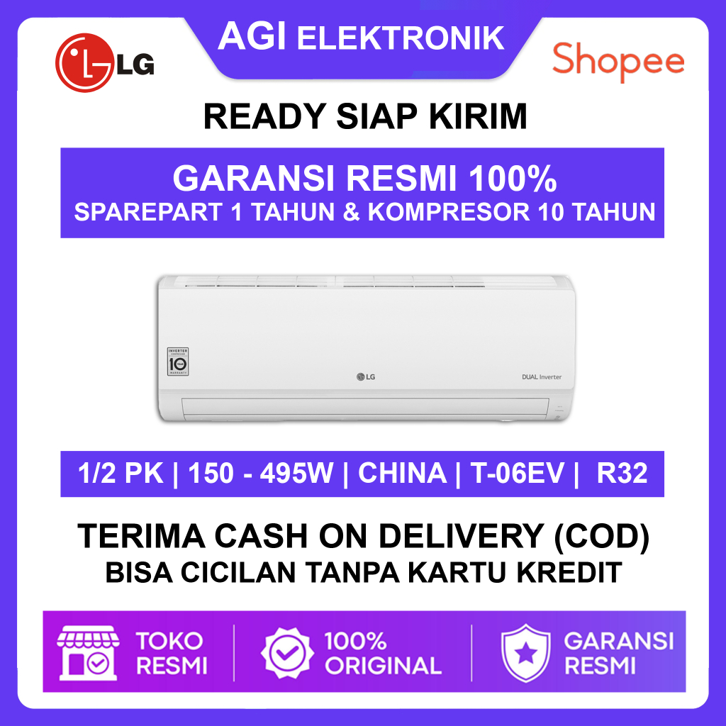 AC LG 1/2 PK T06EV4 R32 - AC Split 1/2 PK Inverter Dual Cool Watt Control