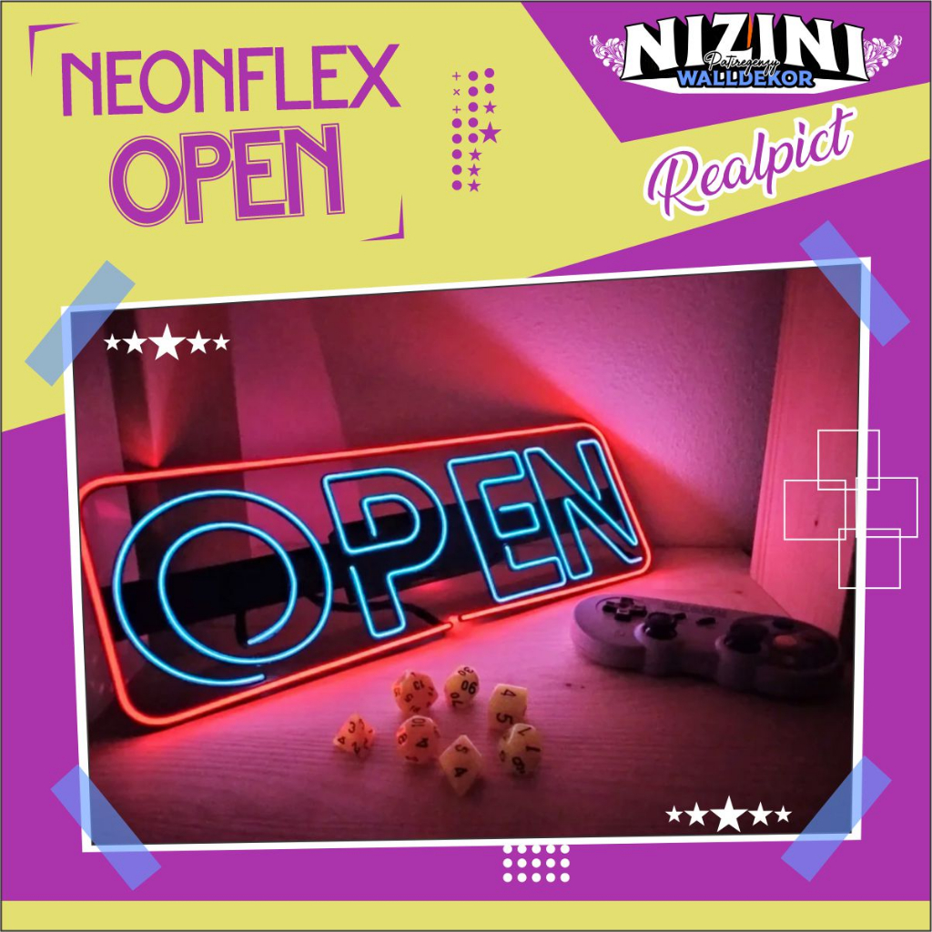 NEON SIGN CUSTOM TULISAN LAMPU OPEN DEKORASI CAFE