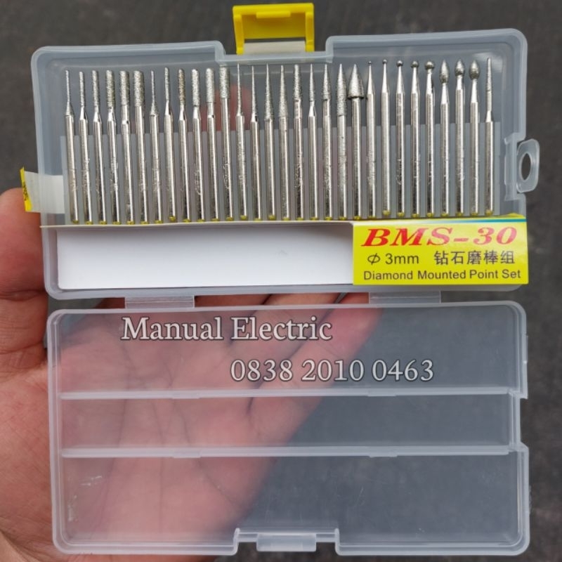 Bor Intan Mini Set 30 Pcs - Mata Diamond Tuner Bor Ukir 3mm lengkap