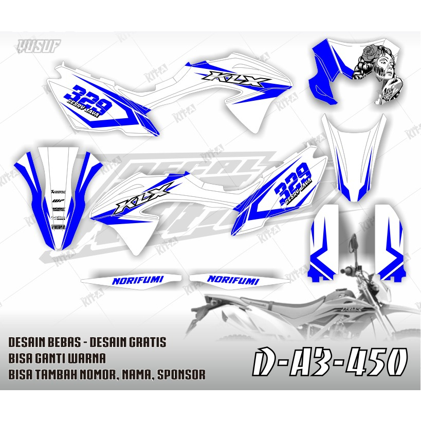 Decal Sticker Kawasaki Klx 150 Dekal Klx 150 BF Striping Klx 150 G Full Body Putih Biru