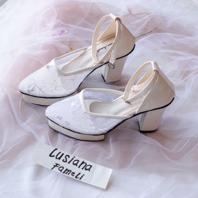 Lusiana fameli I heels kondangan wisuda sepatu pesta lamaran pengantin hak tahu bentuk U model tali 