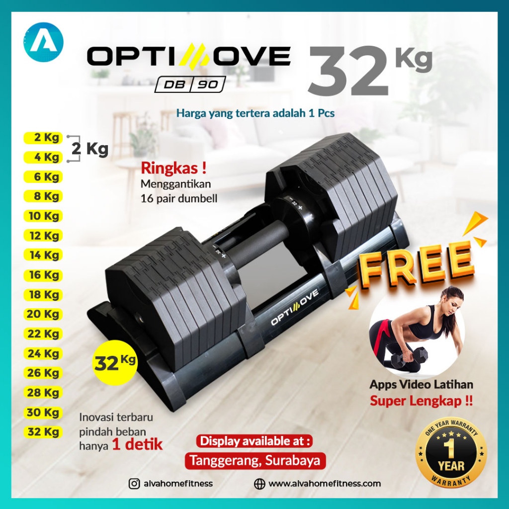 DB-90 Adjustable Hexa Dumbell Dumbel Set 32 Kg Bukan Nuobell Flexbell