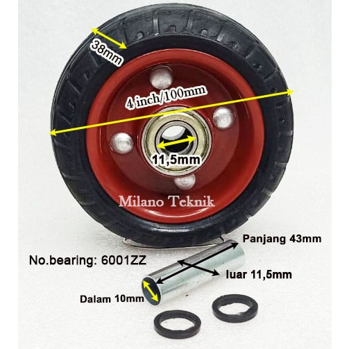 RODA Wheel only  HEAVY DUTY+Double Bearing 4 INCH KARET KEMBANG TROLI - GEROBAK