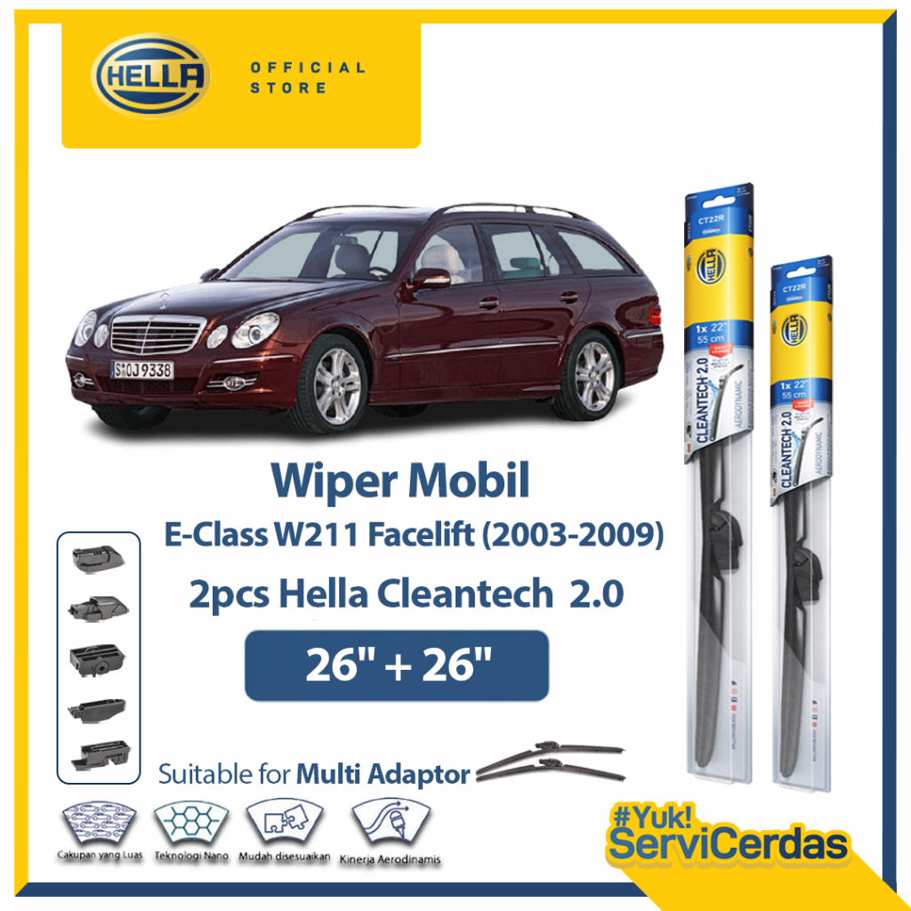 Wiper Mobil Mercy E-Class W211 2003-2009 (26”+26”)- HELLA Cleantech2.0