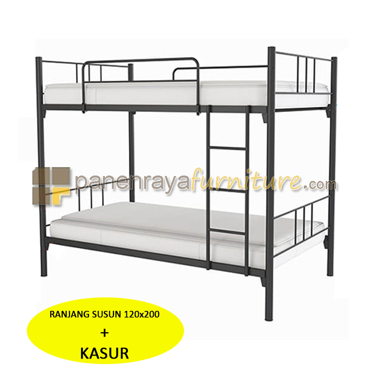L Ranjang Susun Besi Tingkat 120x200 Plus Kasur Busa Rebonded