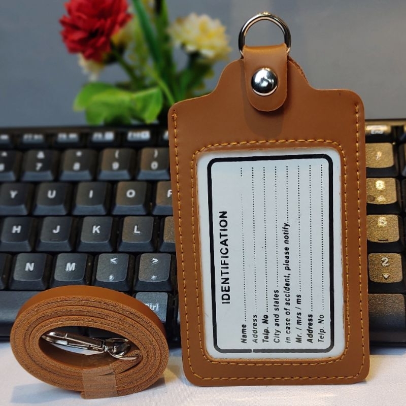 

NAME TAG ID CARD KULIT LANYARD HOLDER 1 SLOT KARTU