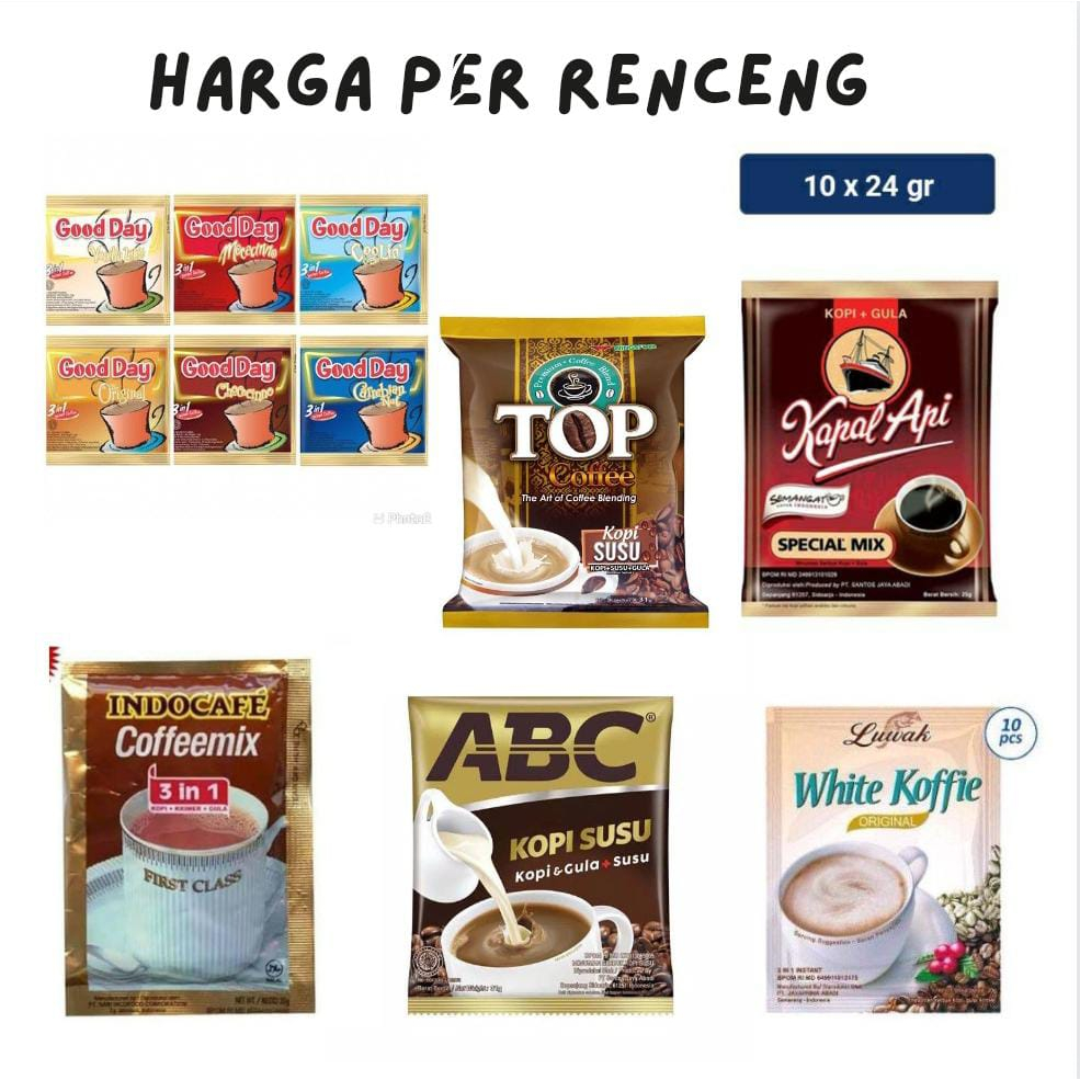 

KAPAL API TOP KOPI INDOCOFFE LUWAK GOOD DAY ABC ANEKA KOPI RENCENG