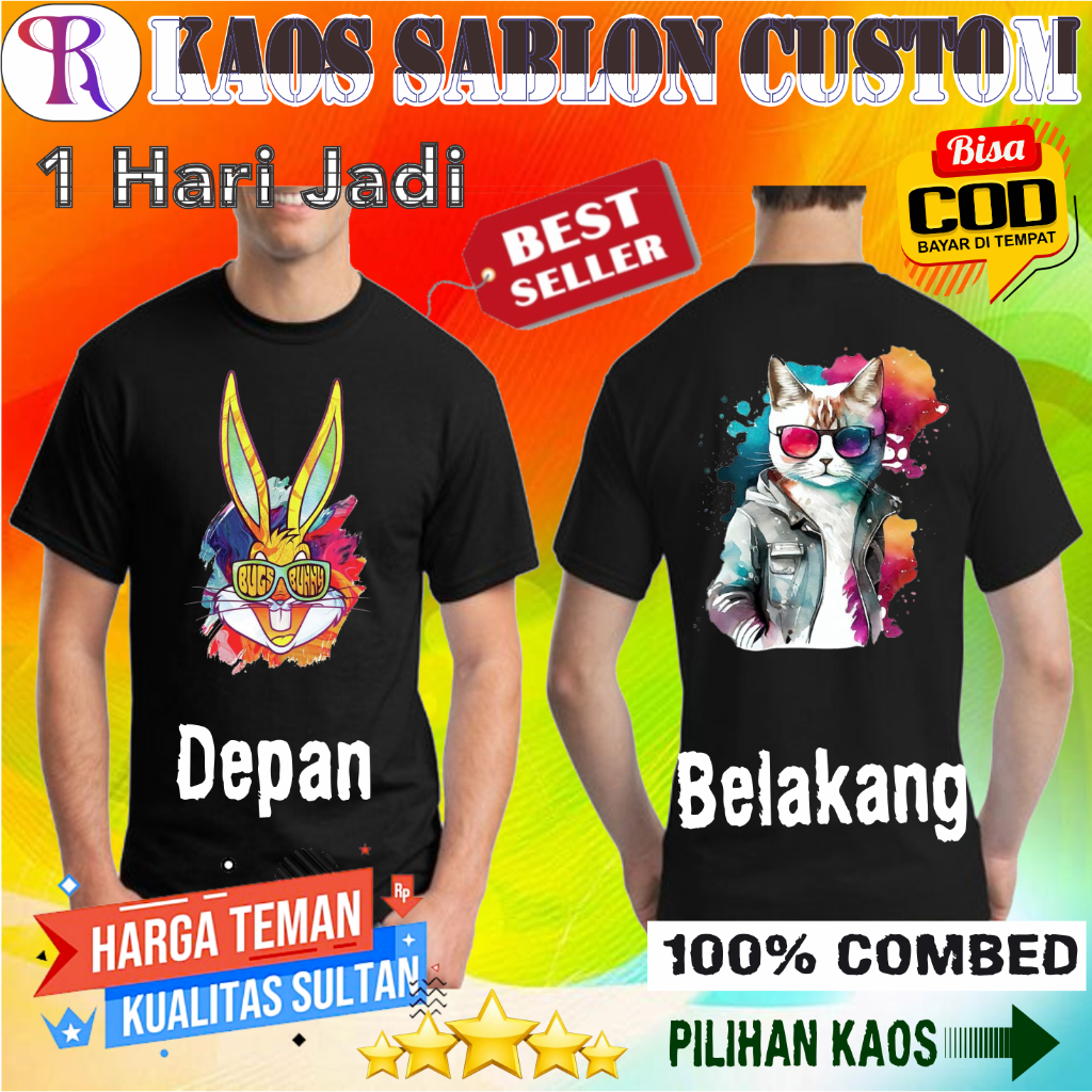 KAOS SABLON CUSTOM DEPAN BELAKANG FULL WARNA | BISA REQUEST FOTO GAMBAR DAN TULISAN