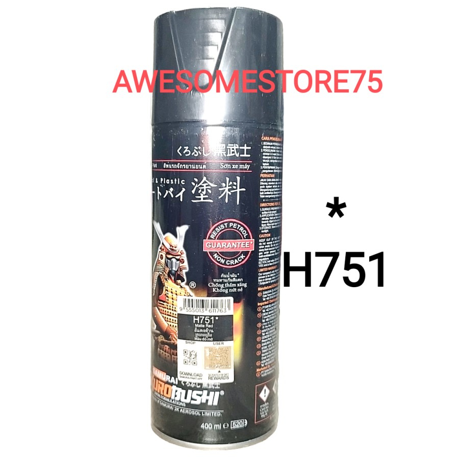SAMURAI * H751 MATTE RED Merah Doff Matt H 751 Cat Semprot Paint Pylox Pilox
