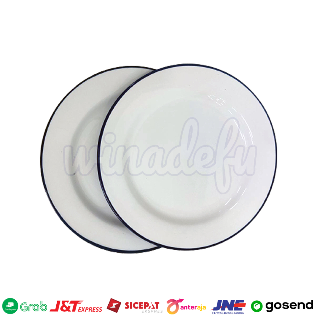 PIRING SAJI KERAMIK CEKUNG PUTIH LIST BIRU GLOSSY DIANTE SALAD PLATE