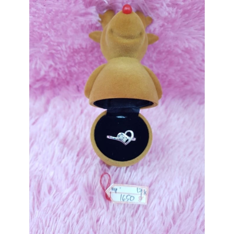 CP3438F158F Cincin model love permata emas putih asli berat 1.650 no.14 d.1,7 kadar 75% 17k