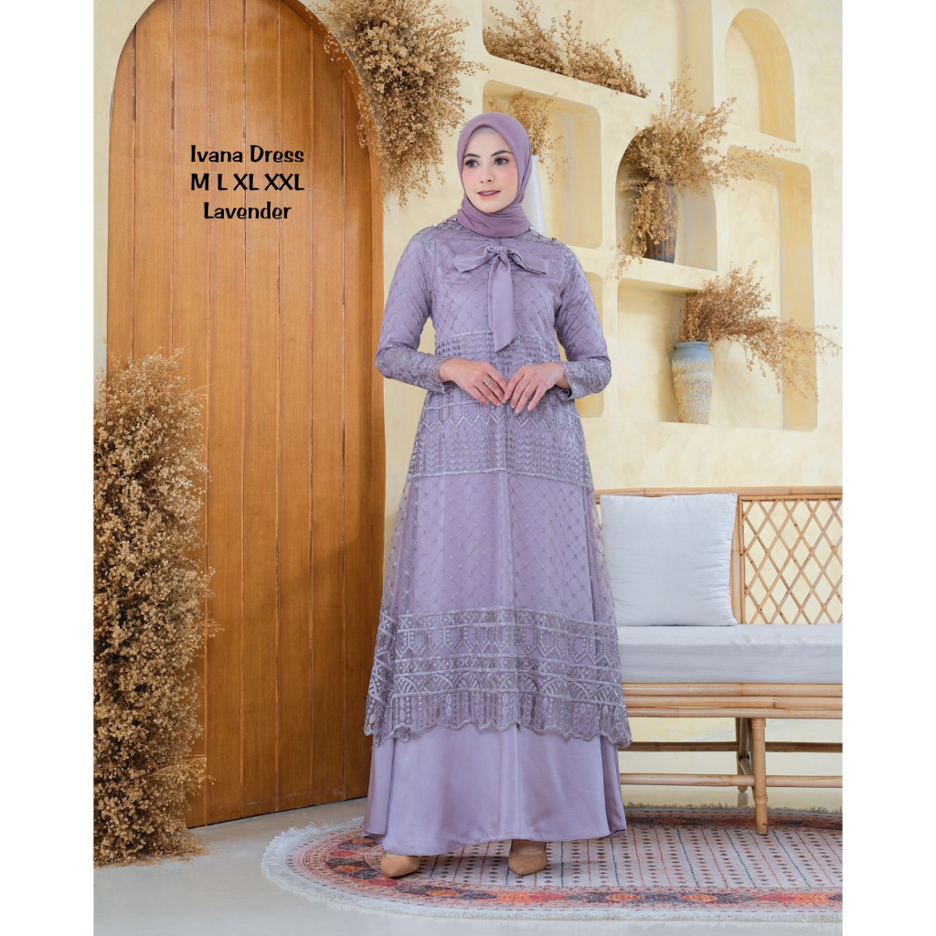 Permata Olshop / Ivana Dress / Kebaya Gamis Pesta Mewah / Gamis Brukat Modern / Gamis Kondangan / Ga
