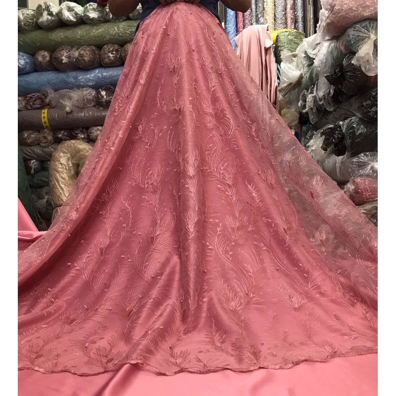 MURMER!!Kain bahan tile akar mutiara/Bahan kebaya brokat tulle(Bulu merak)