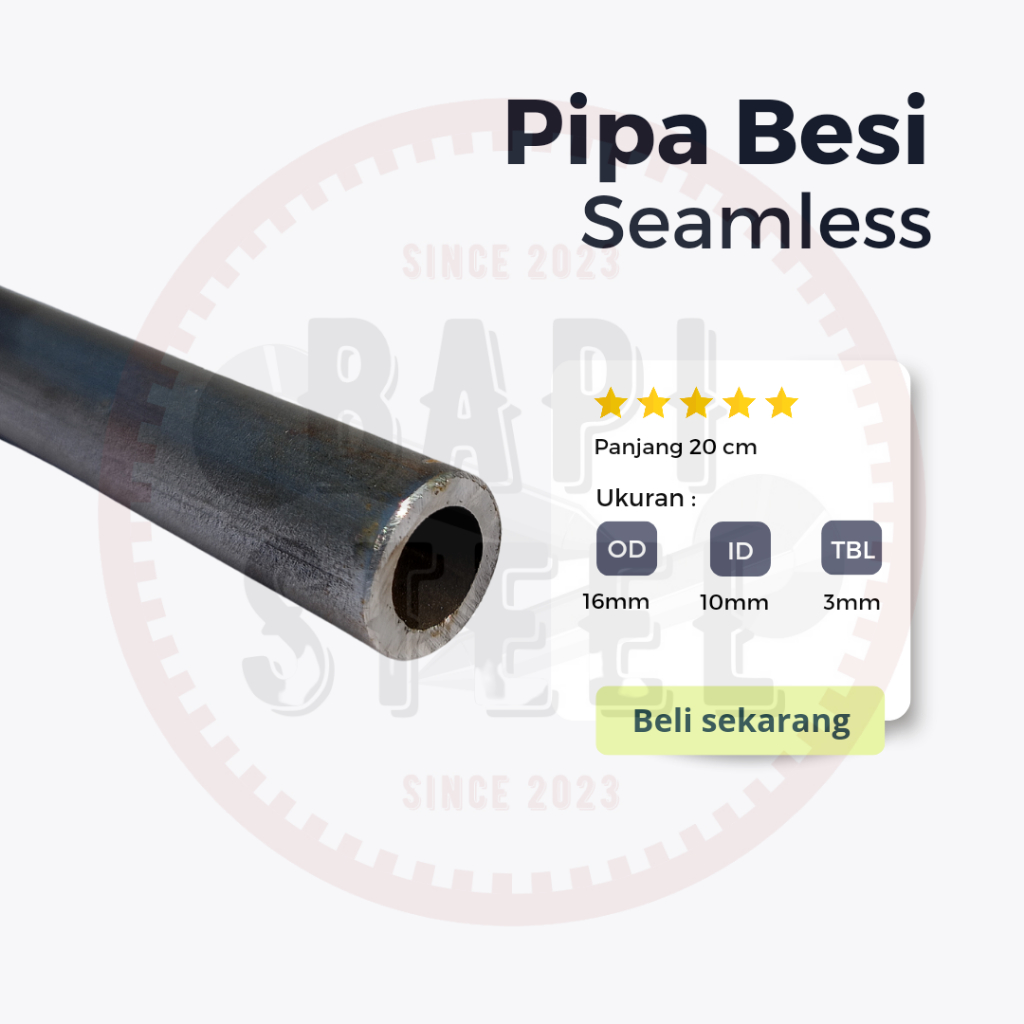pipa besi seamless OD16mm ID 10mm