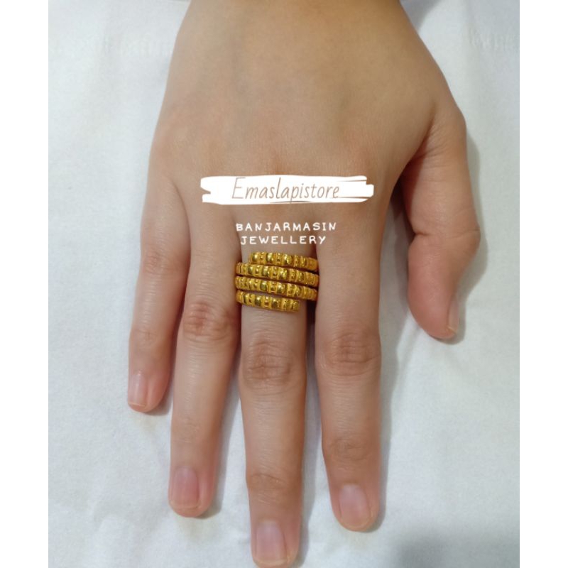 Cincin Lilit Kawatan Gerigi Lapis Emas 999 Banjar