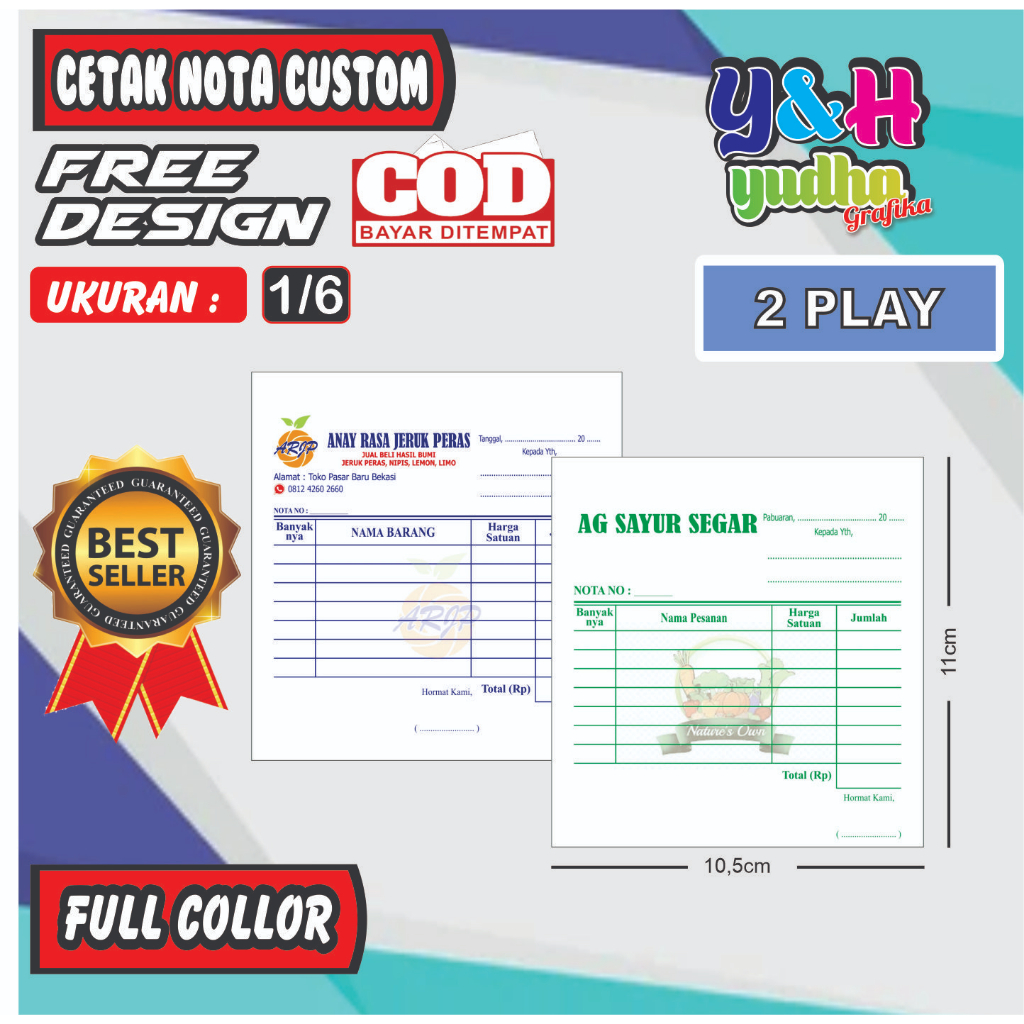 

nota custom 1/6 2 ply nota bengkel nota olshop warung nota laundry nota custom y&h yudha grafika