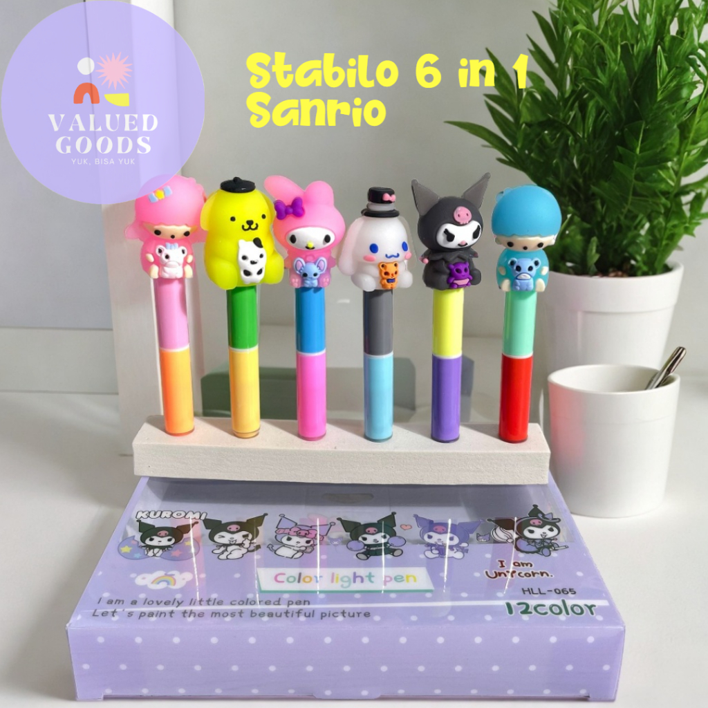 

Highlighter Karakter Sanrio Isi 6 Pcs 1 Set Paket - stabilo alat tulis penanda pewarna sekolah kerja kantor warna warni