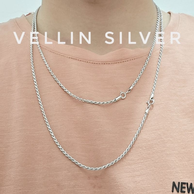 Kalung Pria Silver 925 Lapis Emas Putih - Kalung Perak Pria 925 Model Tali Tambang