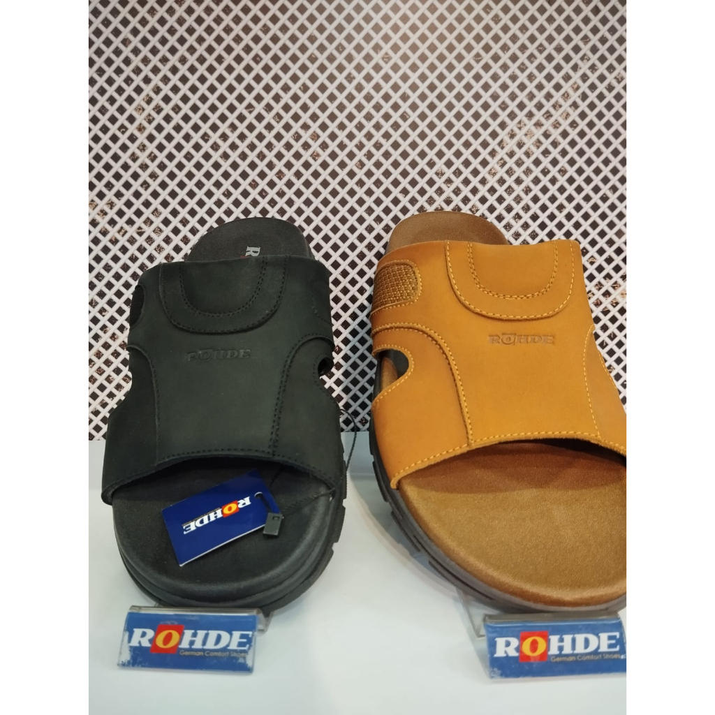 Rohde 6809 Sandal Pria Kulit Warna Black &Tan