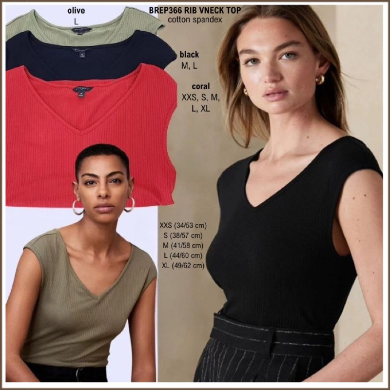 Tank Top Branded Wanita - BREP 366 RIBVNECK TOP