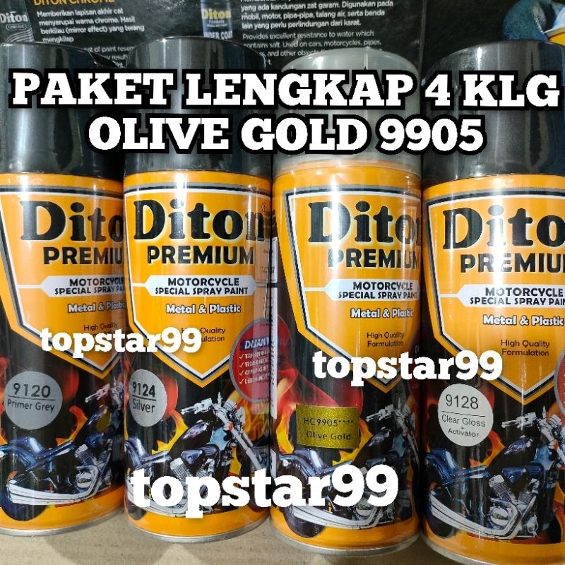Promo Pilok Pilox Cat Semprot Diton Premium Paket Lengkap 4 Kaleng 400Cc Kuning Olive Gold 9905