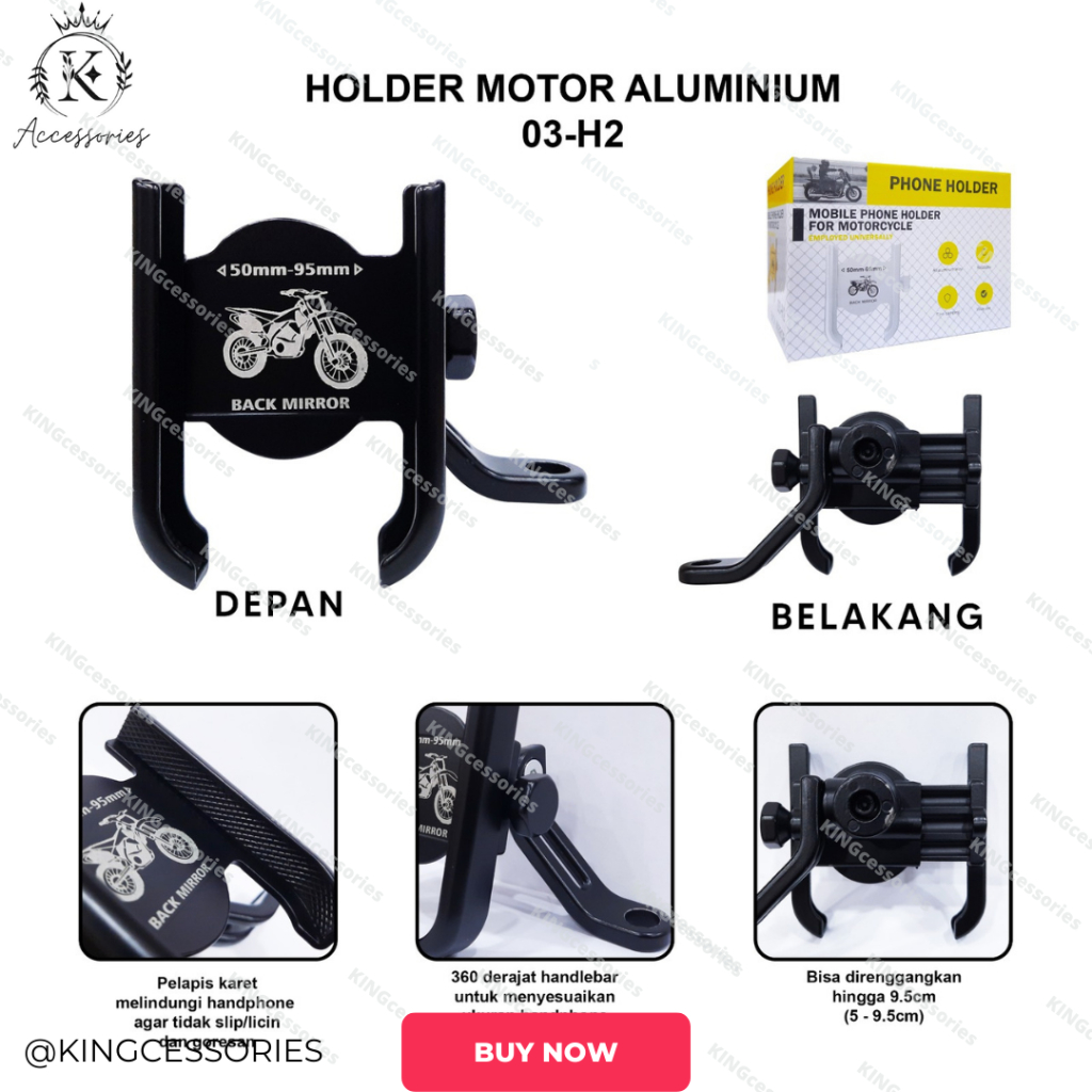 03-H2 HOLDER HP MOTOR / HOLDER HP SPION MOTOR BAHAN ALUMINIUM / UNIVERSAL PHONE HOLDER 03-H2