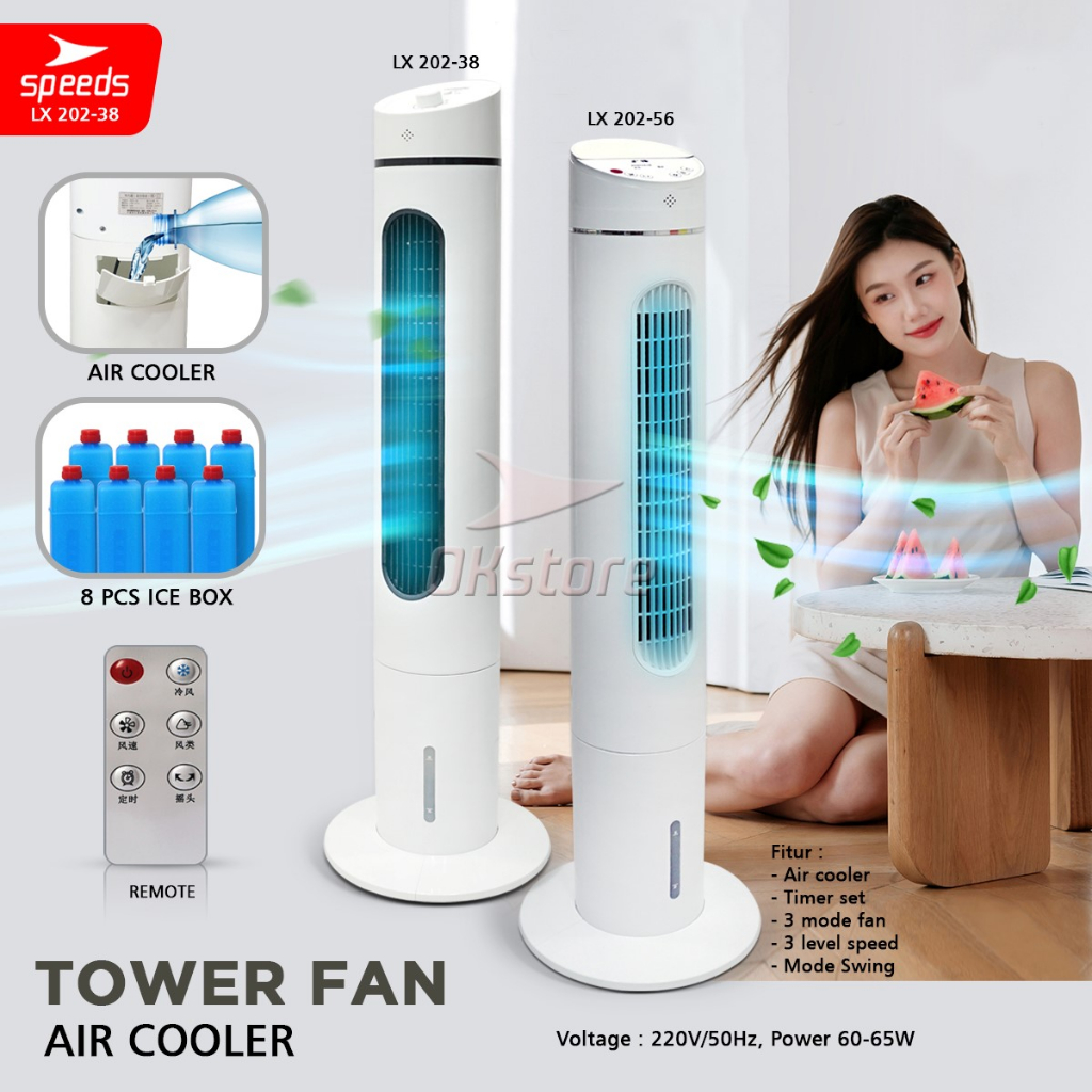 SPEEDS Tower Fan Air Cooler Lantai Listrik Kipas Elektrik Silent Tower Fan dengan 3 Mode Kecepatan H