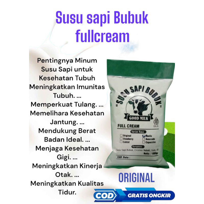 

susu bubuk sapi fullcream pnggemuk badan enak gurih dan bergizi berat 1kg
