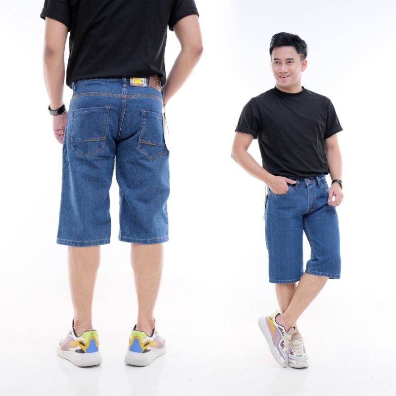 CELANA PENDEK JEANS PRIA BAWAH LUTUT KAIN TEBAL