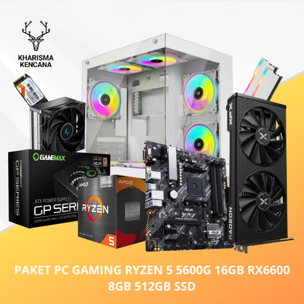 RAKIT PC KHARISMA - GAMING MURAH RYZEN 5 5600G 16GB RX6600 8GB 512GB SSD