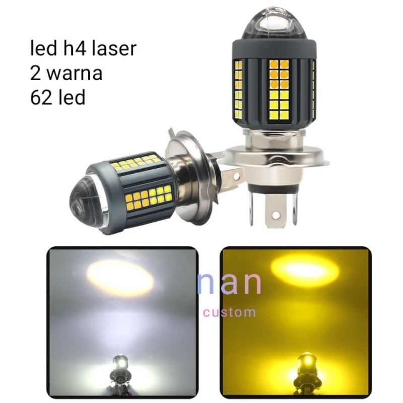 bohlam lampu mobil motor led h4 laser 2 warna hi low