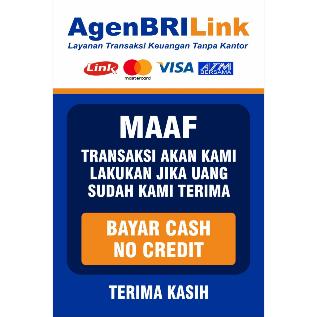 

STIKER VINYL PENGUMUMAN BRILINK CASH NO CREDIT BESAR