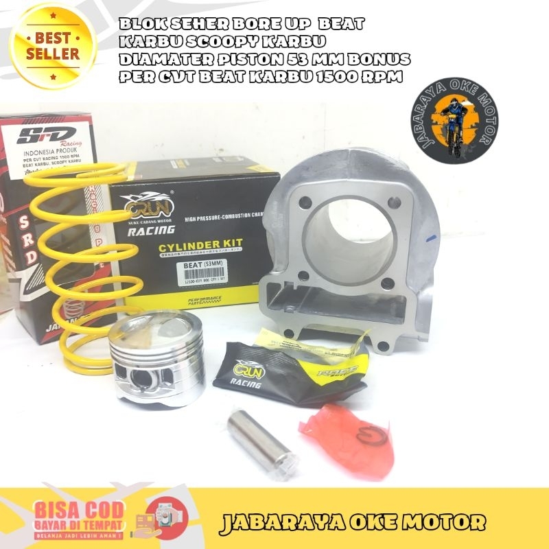 BLOK SEHER BORE UP  BEAT KARBU SCOOPY KARBU DIAMATER PISTON 53 MM BEST RACING  BONUS PER CVT BEAT 15