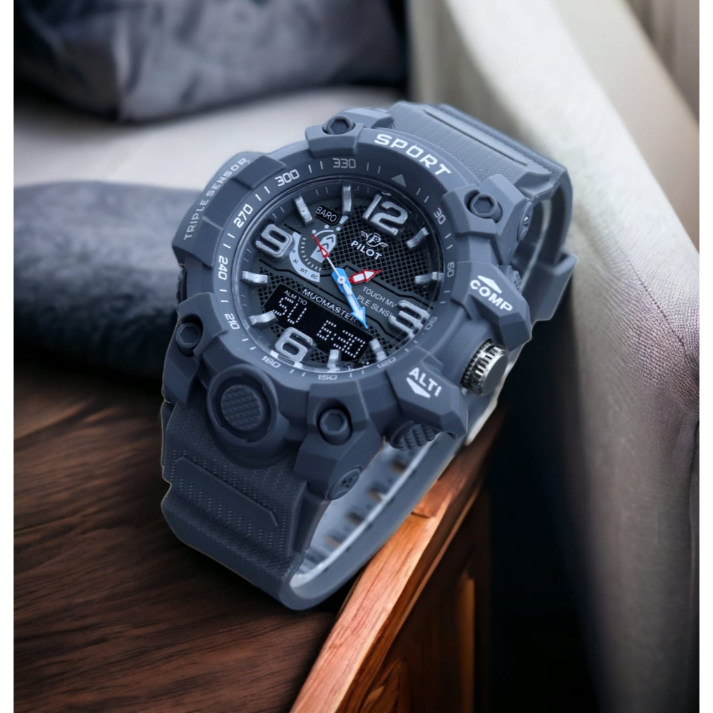 Jam Tangan Pilot PL-1100 Analog Strap Rubber Detik Menit & Jam Aktif