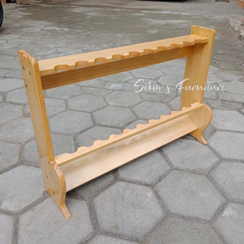 Rak joran kayu portable 10lubang / rak joran kayu pinus jati belanda rak joran pancing