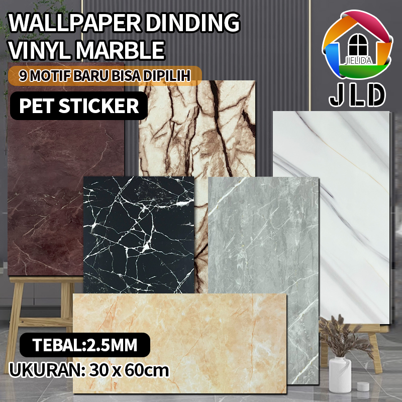 JieLiDa Wallpaper dinding VINYL Marble 30 x 60 cm / Lantai Vinyl Alumunium Marbel Granit / Stiker Lemari Cabinet Marbel
