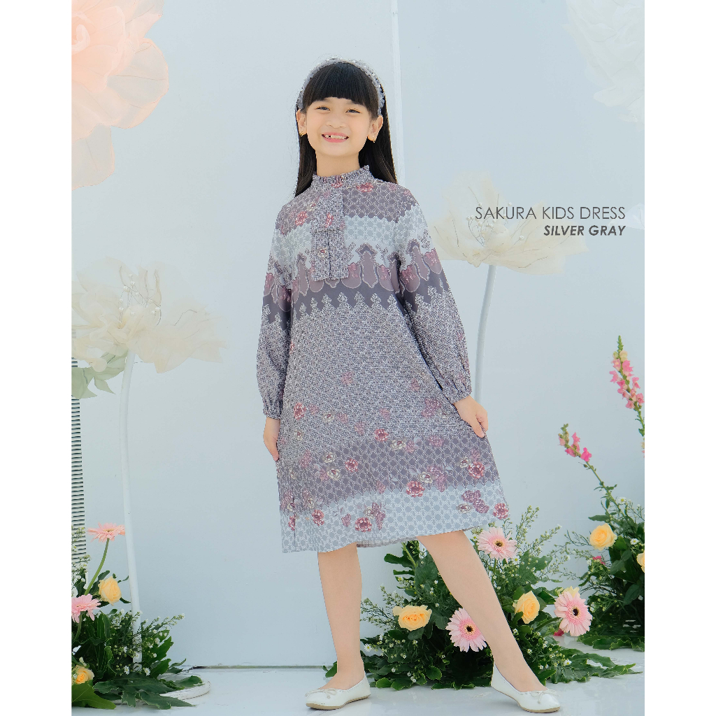 Mayoutfit Peony Set Series Silver Gray | Sarimbit Lebaran Baju Muslim Raya Keluarga-Sakura SilverGray