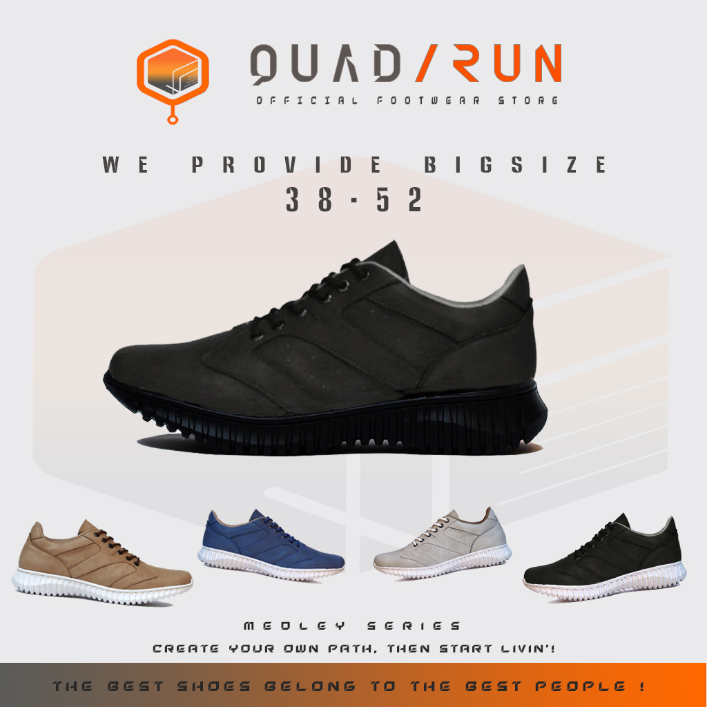 Quadrun Medley Sepatu Pria Sneakers Jumbo Big Size 45 46 47 48 Casual Sport Shoes Black Navy Ivory