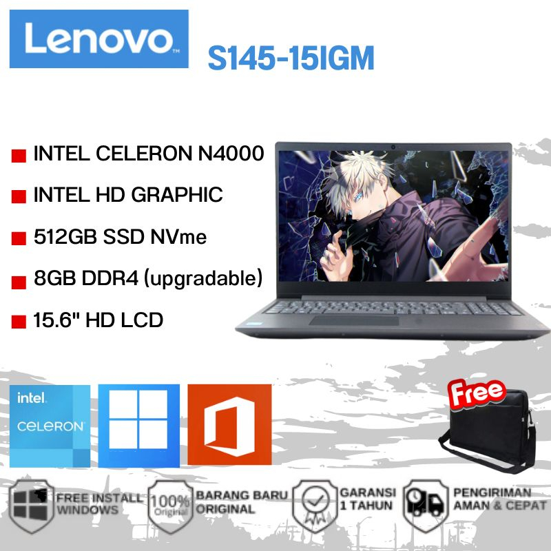 LAPTOP LENOVO IDEAPAD S145 - INTEL N4000 8GB 512GB SSD 15.6" HD WINDOWS - NEW
