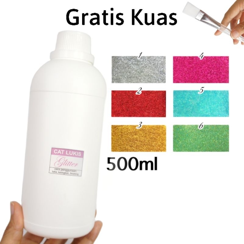 

Cat Glitter Siap Pakai (500ml) mengkilap untuk lukis Kain Kulit Sepatu Kanvas Jeans Tas Baju Kaos Clay Kayu Kaca Styrofoam Prakarya Kerajinan Seni Cat Lukis premium mewah by Ganzel