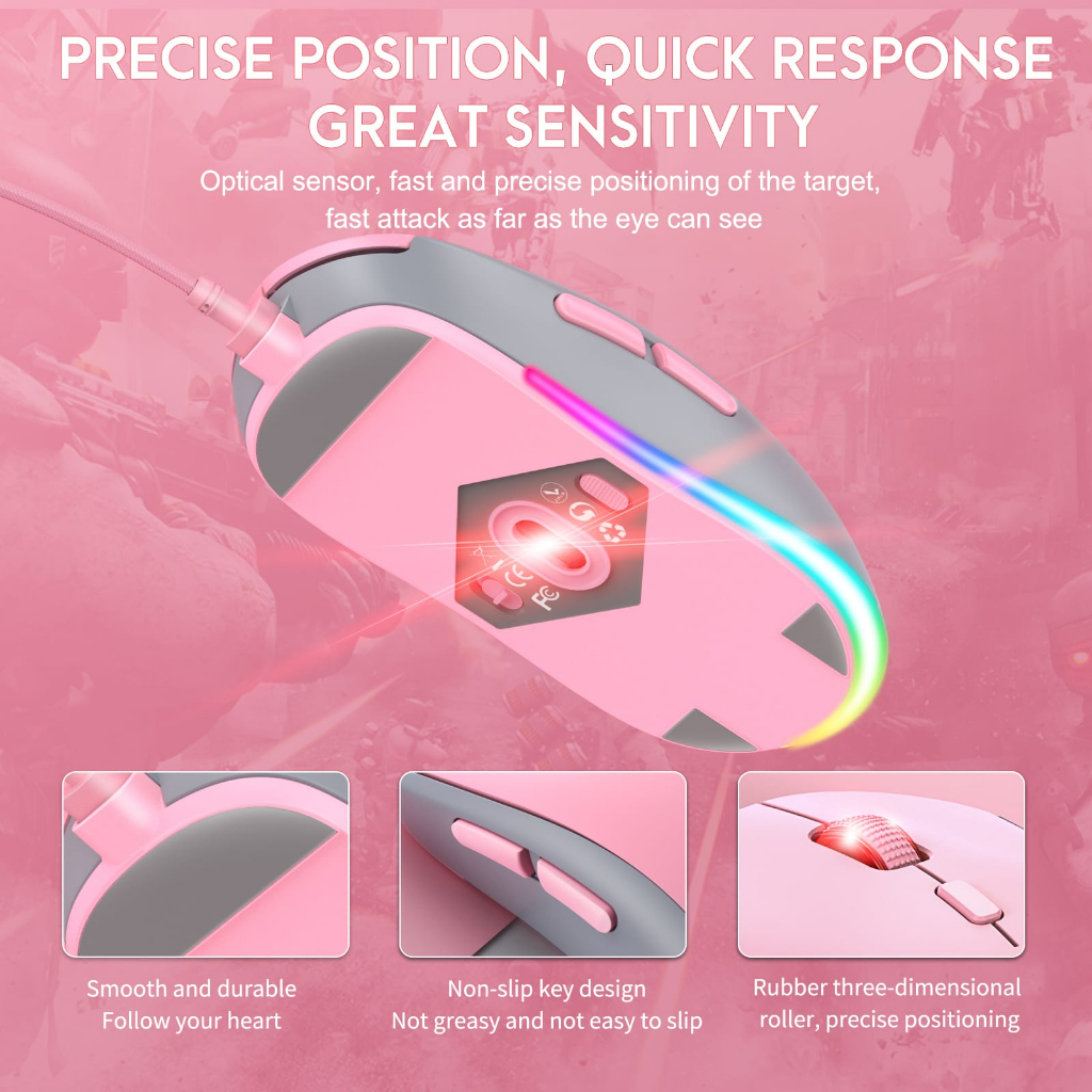 ONIKUMA CW918 Mouse Gaming White Cat Paws Pink RGB Backlight