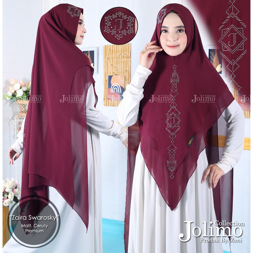 Khimar Syari Ceruti Premium Zaira Swarovski | Jilbab Syari 2 Layer Elegan